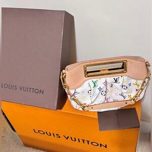 Louis Vuitton Multicolor MM White Monogram Satchel Gold Chain Medium Bag ✨